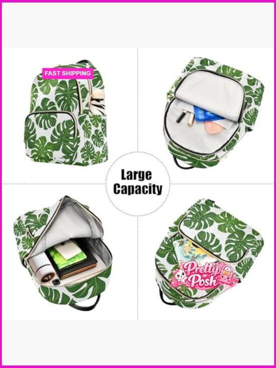 Tropical Palm Monstera Leaf Small Backpack Purse Lightweight Travel Daypack